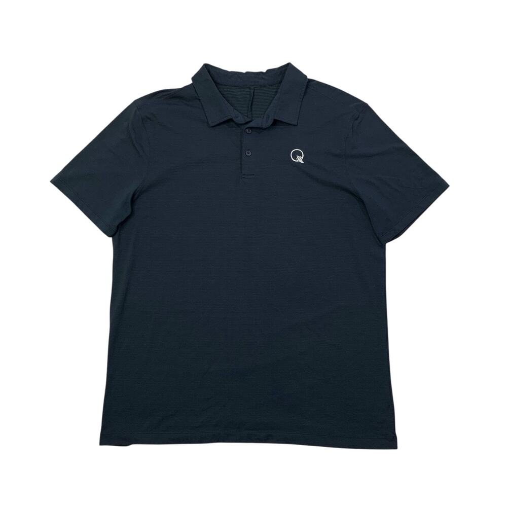 Lululemon Polo Shirt Mens L Large Navy Short Sleeve Collared Performance LOGO